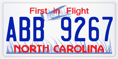 NC license plate ABB9267