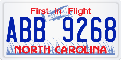 NC license plate ABB9268
