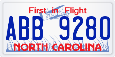 NC license plate ABB9280