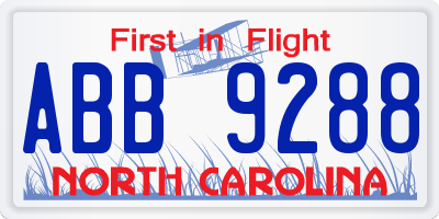 NC license plate ABB9288