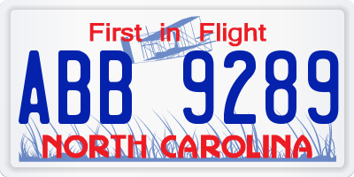 NC license plate ABB9289
