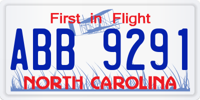 NC license plate ABB9291