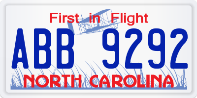 NC license plate ABB9292