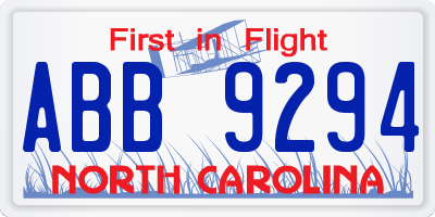 NC license plate ABB9294