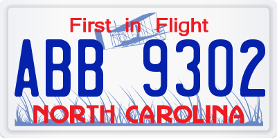 NC license plate ABB9302