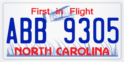 NC license plate ABB9305