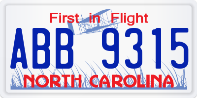 NC license plate ABB9315