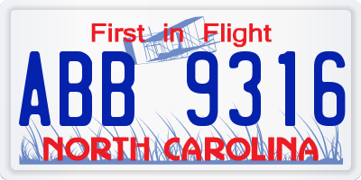 NC license plate ABB9316