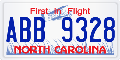 NC license plate ABB9328