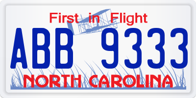 NC license plate ABB9333