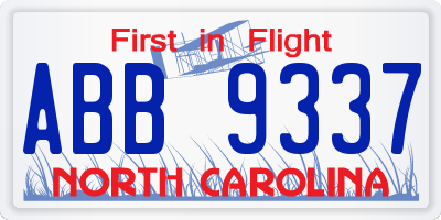NC license plate ABB9337
