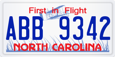 NC license plate ABB9342