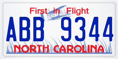 NC license plate ABB9344