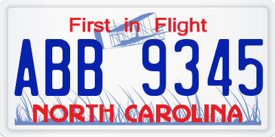 NC license plate ABB9345