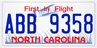NC license plate ABB9358