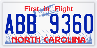 NC license plate ABB9360