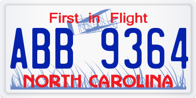 NC license plate ABB9364