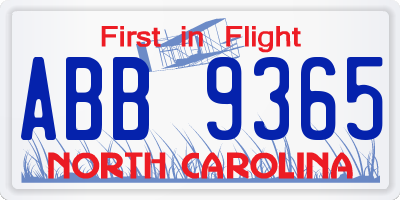 NC license plate ABB9365