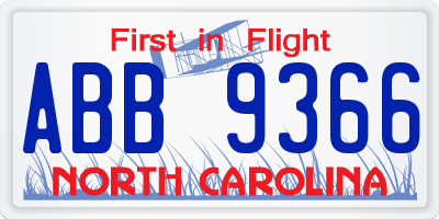 NC license plate ABB9366