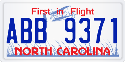 NC license plate ABB9371