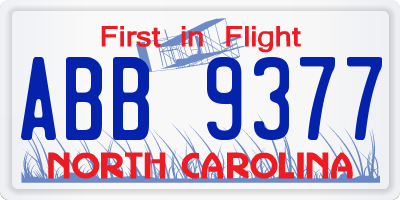NC license plate ABB9377