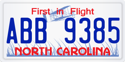 NC license plate ABB9385