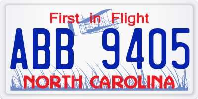 NC license plate ABB9405