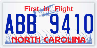 NC license plate ABB9410