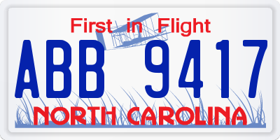 NC license plate ABB9417