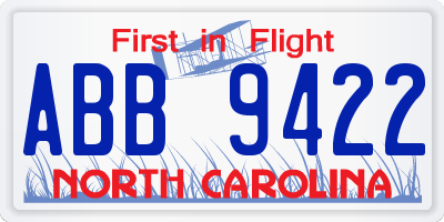 NC license plate ABB9422