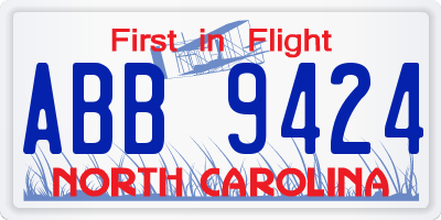 NC license plate ABB9424