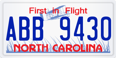 NC license plate ABB9430