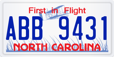 NC license plate ABB9431