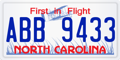 NC license plate ABB9433