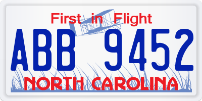 NC license plate ABB9452