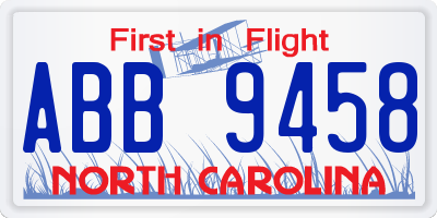NC license plate ABB9458