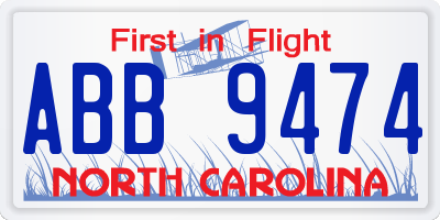 NC license plate ABB9474