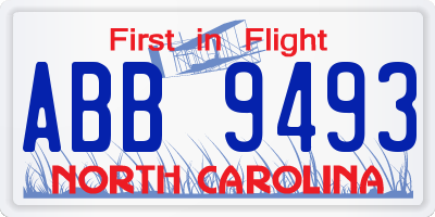 NC license plate ABB9493