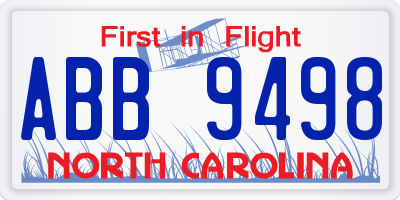 NC license plate ABB9498