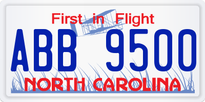 NC license plate ABB9500