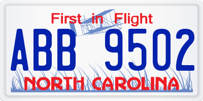NC license plate ABB9502