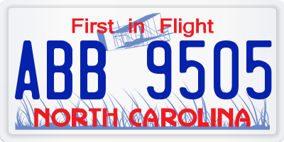 NC license plate ABB9505