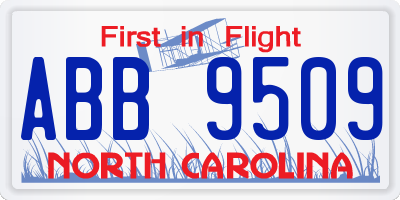 NC license plate ABB9509