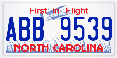 NC license plate ABB9539