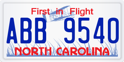 NC license plate ABB9540