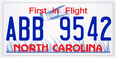 NC license plate ABB9542
