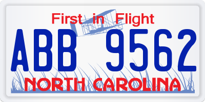 NC license plate ABB9562