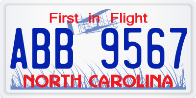 NC license plate ABB9567