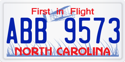 NC license plate ABB9573