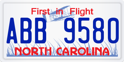 NC license plate ABB9580